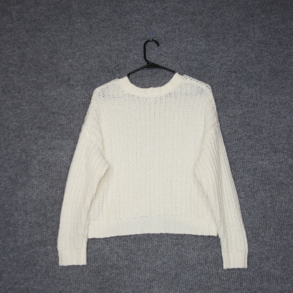 American‎ Eagle Sweater Womens S Cream Knit Pullover Cropped Crewneck Soft - Picture 2 of 4